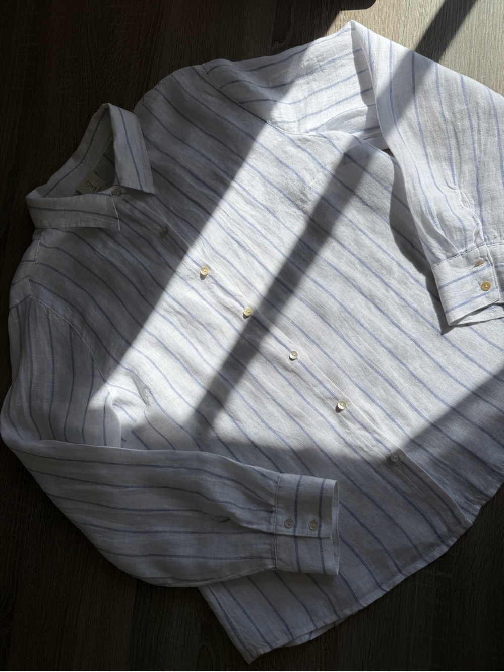 Joie 100% Linen Striped Light Blue Button Up Long Sleeve Shirt Size Large - Picture 4 of 9